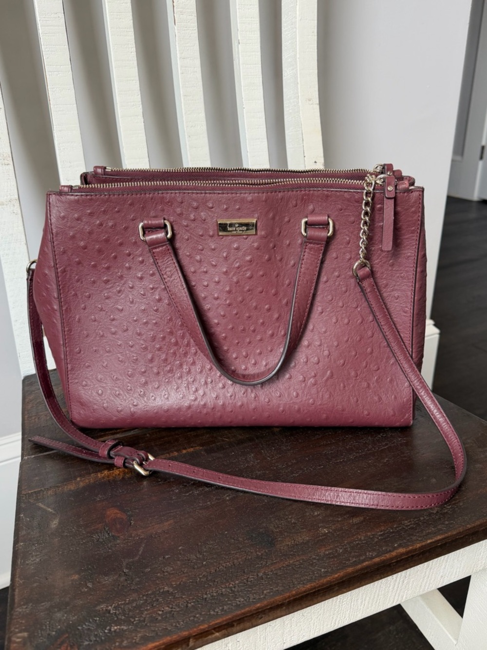 Kate Spade Loden Bristol Drive Ostrich Leather Purse Cherrywood Bag